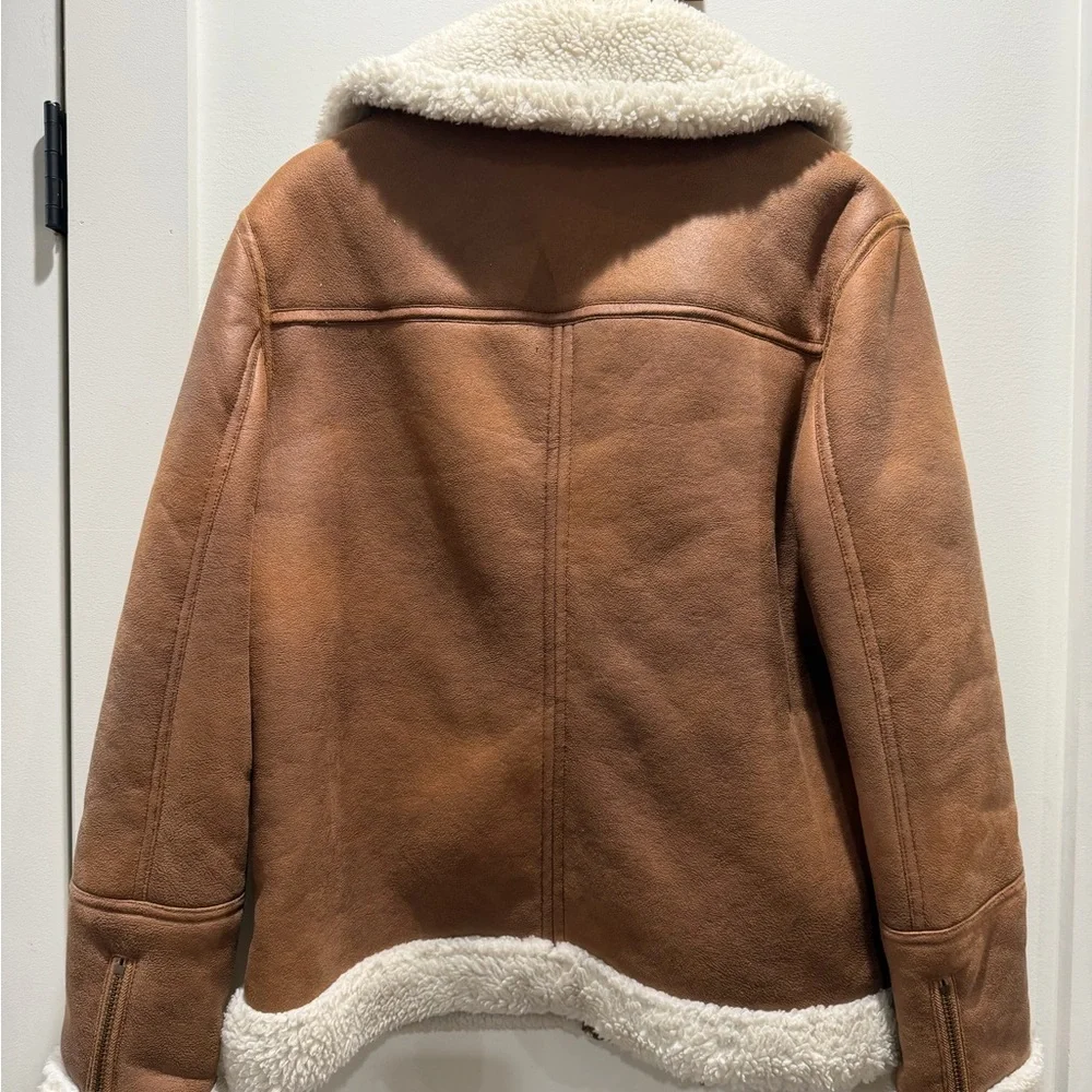Boden Brown Shearling Collar Bomber Jacket - Picture 5 of 8